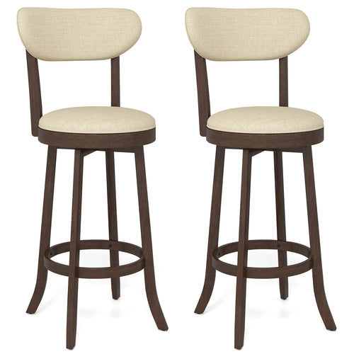30.5 Inch Bar Height Chairs Set of 2 Swivel High Barstool with Padded Seat and Backrest, Brown