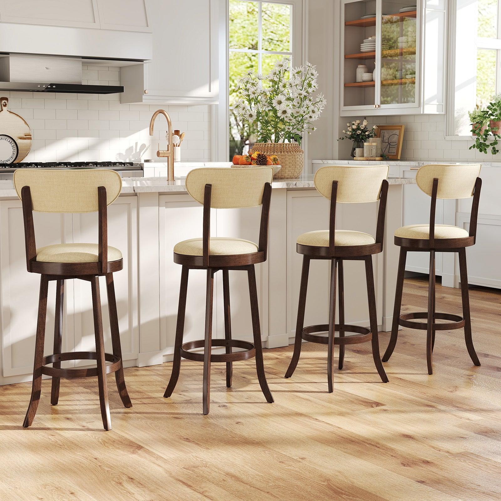 30.5 Inch Bar Height Chairs Set of 2 Swivel High Barstool with Padded Seat and Backrest, Brown Bar Stools at Gallery Canada