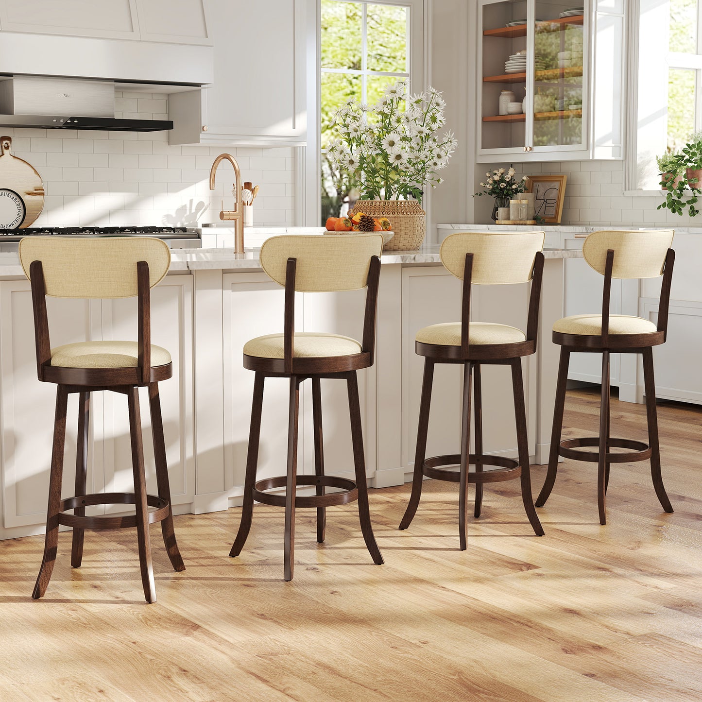30.5 Inch Bar Height Chairs Set of 2 Swivel High Barstool with Padded Seat and Backrest, Brown Bar Stools at Gallery Canada