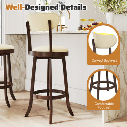 30.5 Inch Bar Height Chairs Set of 2 Swivel High Barstool with Padded Seat and Backrest, Brown Bar Stools at Gallery Canada