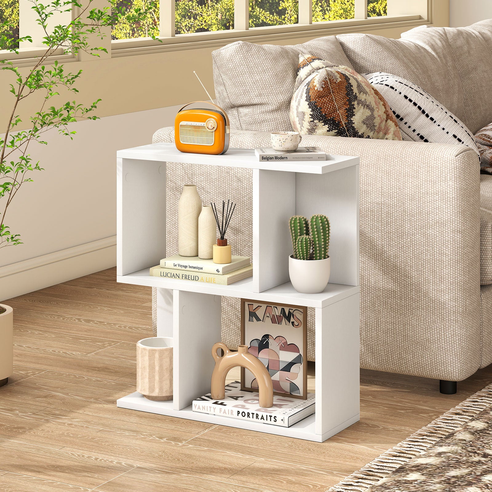3-Tier Bookshelf with Display Shelf for Small Space, White Bookcases at Gallery Canada