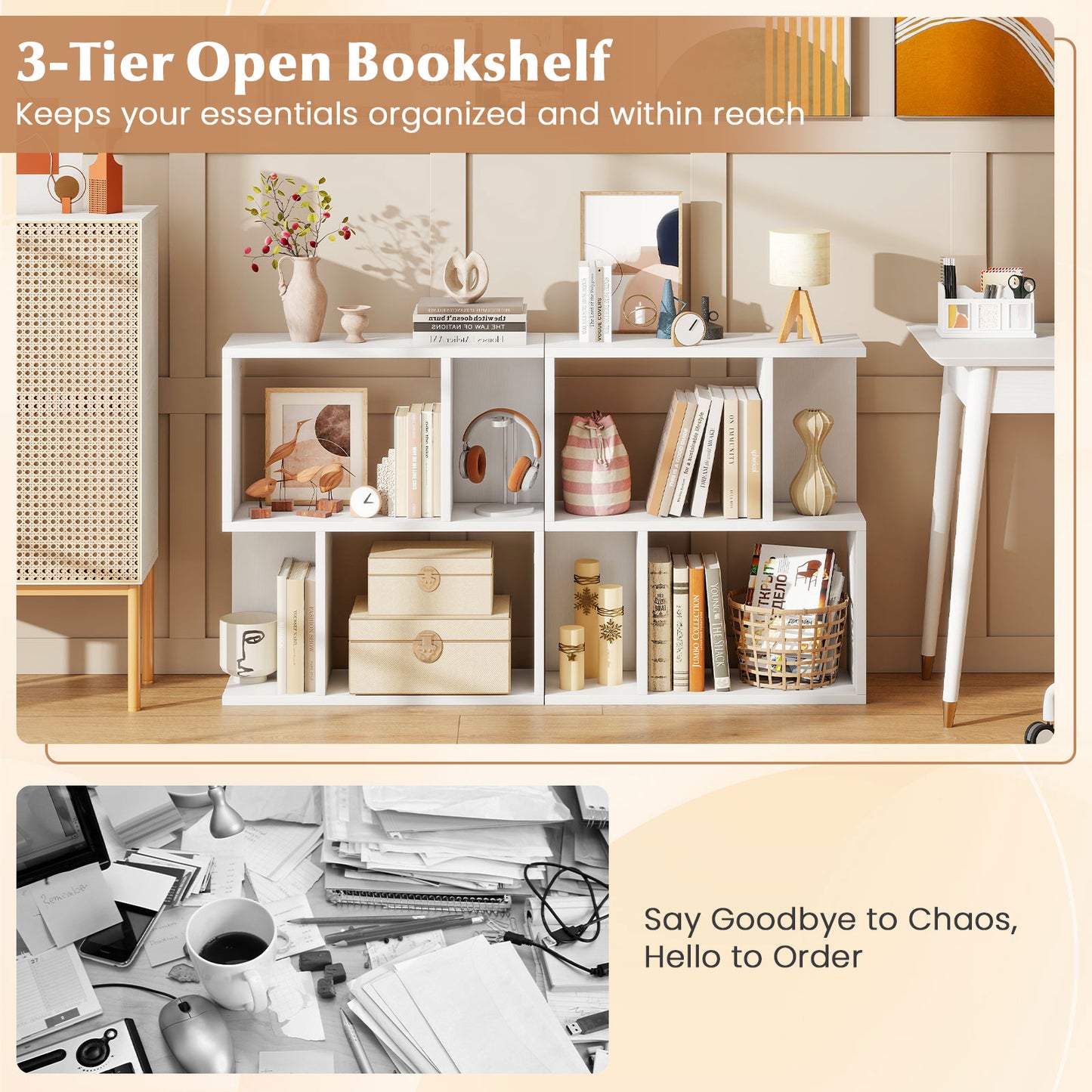 3-Tier Bookshelf with Display Shelf for Small Space, White Bookcases at Gallery Canada