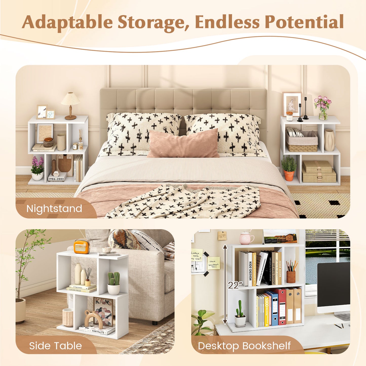 3-Tier Bookshelf with Display Shelf for Small Space, White Bookcases at Gallery Canada