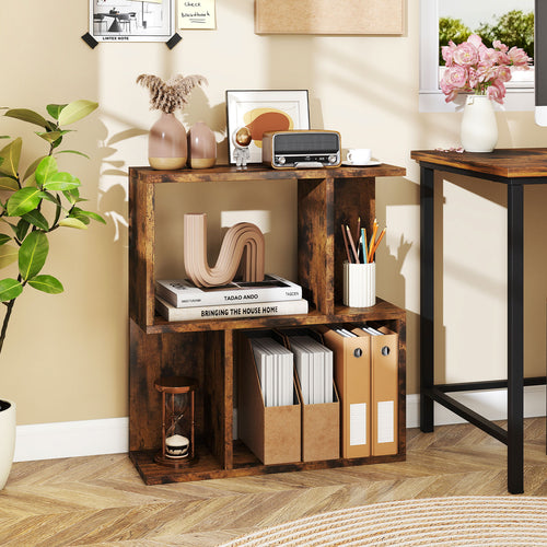 3-Tier Bookshelf with Display Shelf for Small Space, Brown