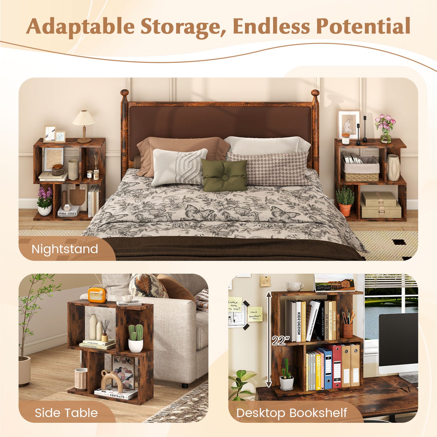 3-Tier Bookshelf with Display Shelf for Small Space, Brown Bookcases at Gallery Canada