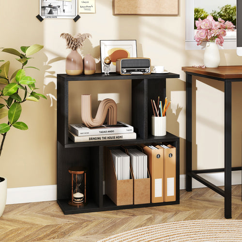 3-Tier Bookshelf with Display Shelf for Small Space, Black