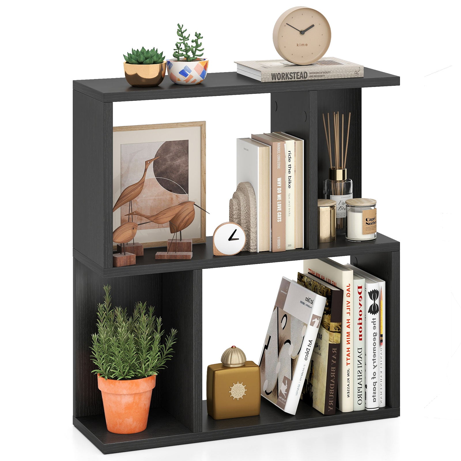 3-Tier Bookshelf with Display Shelf for Small Space, Black Bookcases Black at Gallery Canada