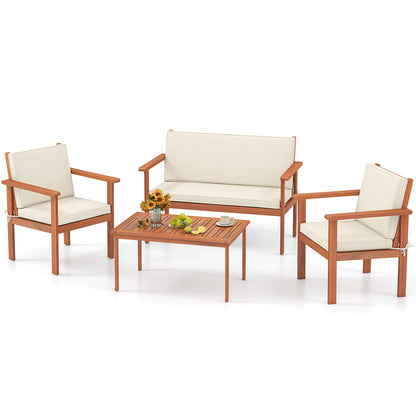 4 Pieces Patio Furniture Set Acacia Wood Porch Chairs with Table, White Patio Conversation Sets White at Gallery Canada