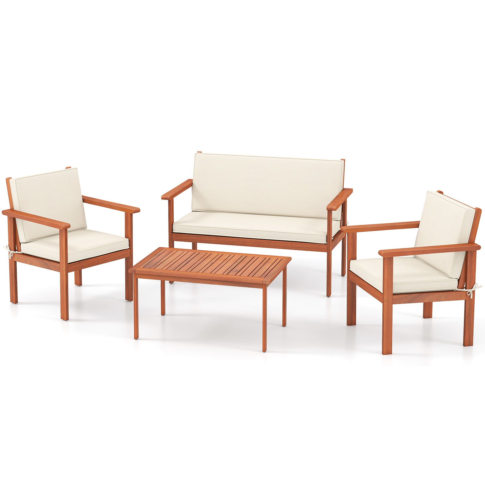 4 Pieces Patio Furniture Set Acacia Wood Porch Chairs with Table, White Patio Conversation Sets at Gallery Canada
