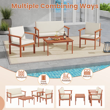 4 Pieces Patio Furniture Set Acacia Wood Porch Chairs with Table, White Patio Conversation Sets at Gallery Canada