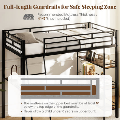 Twin Size Loft Bed with Desk and Shelves for Kids and Home, Black Bunk Bed Frame at Gallery Canada