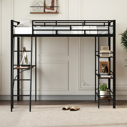 Twin Size Loft Bed with Desk and Shelves for Kids and Home, Black Bunk Bed Frame at Gallery Canada