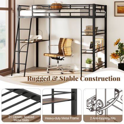 Twin Size Loft Bed with Desk and Shelves for Kids and Home, Black Bunk Bed Frame at Gallery Canada