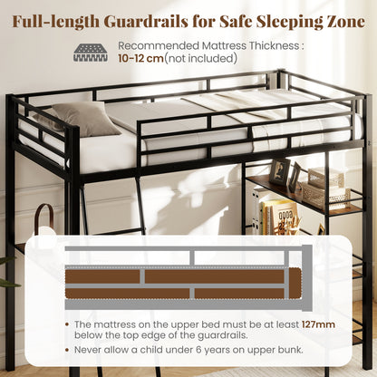 Twin Size Loft Bed with Desk and Shelves for Kids and Home, Black Bunk Bed Frame at Gallery Canada