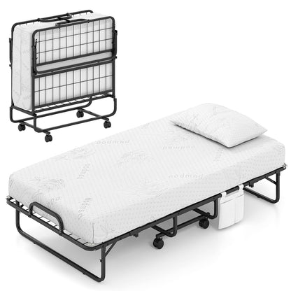 Twin Size Folding Bed, 5 Inch Mattress, White Folding Beds at Gallery Canada