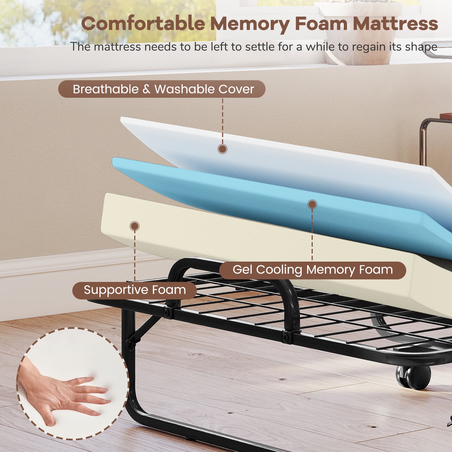 Twin Size Folding Bed, 5 Inch Mattress, White Folding Beds at Gallery Canada