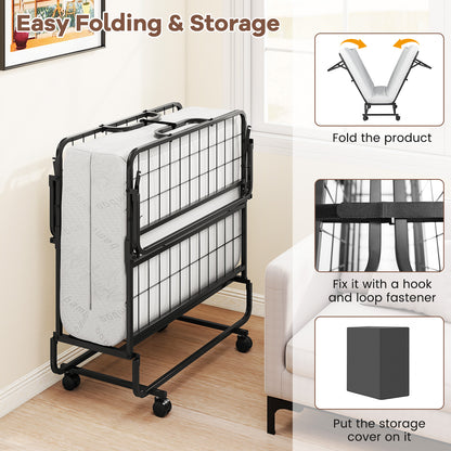 Twin Size Folding Bed, 5 Inch Mattress, White Folding Beds at Gallery Canada
