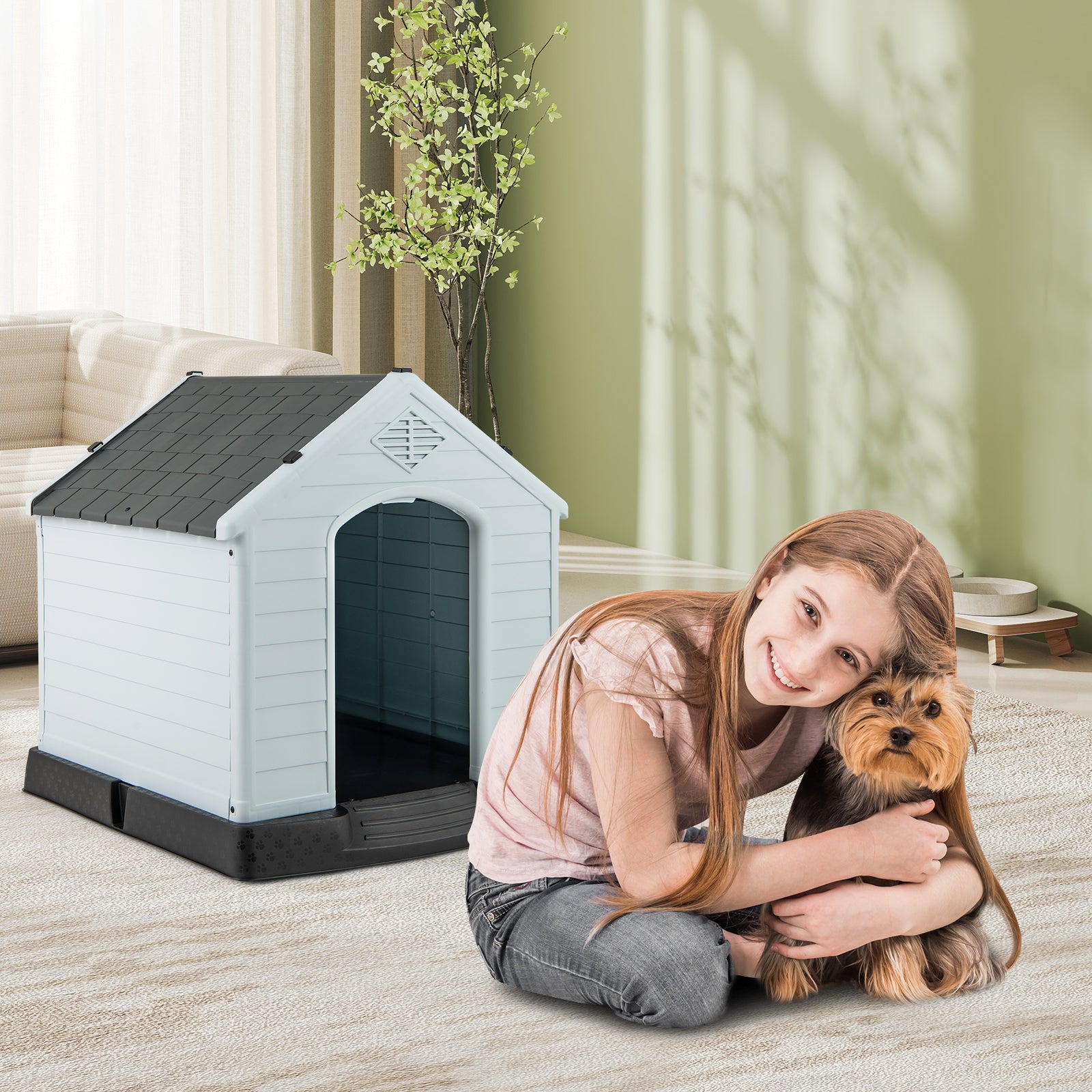 Dog House for Small Dogs Waterproof Plastic with Elevated Floor-S, Gray Dog Kennels at Gallery Canada