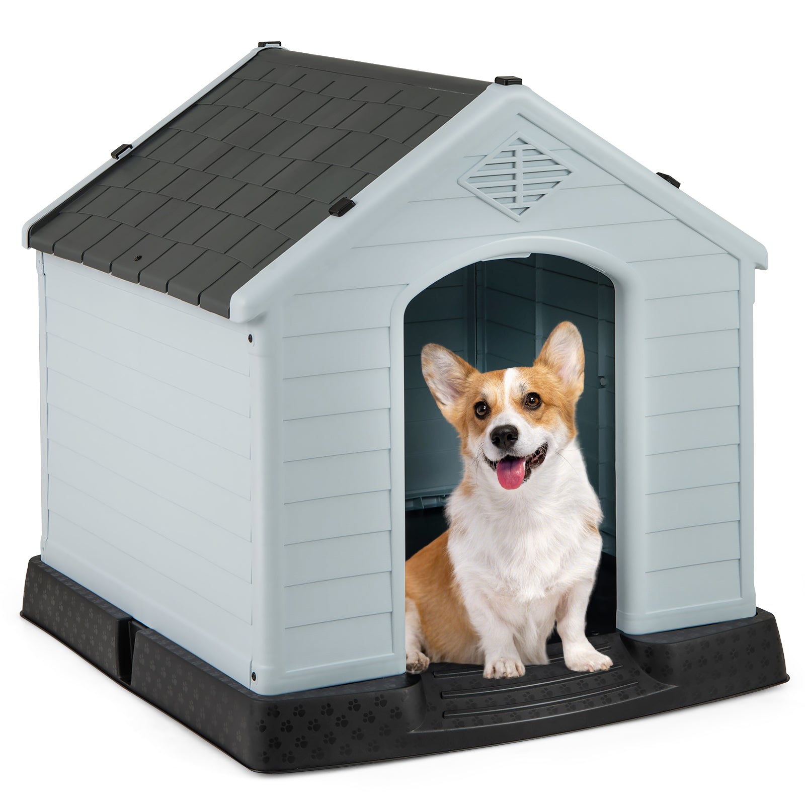 Dog House for Small Dogs Waterproof Plastic with Elevated Floor-S, Gray Dog Kennels at Gallery Canada