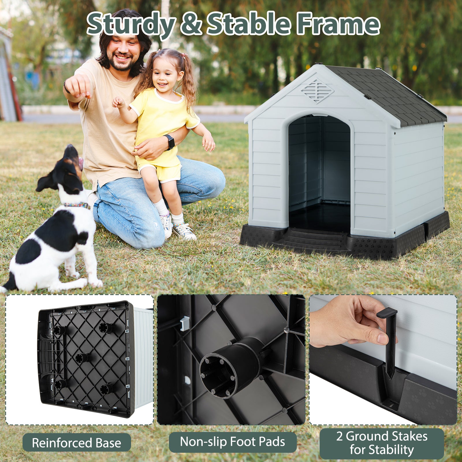 Dog House for Small Dogs Waterproof Plastic with Elevated Floor-S, Gray Dog Kennels at Gallery Canada