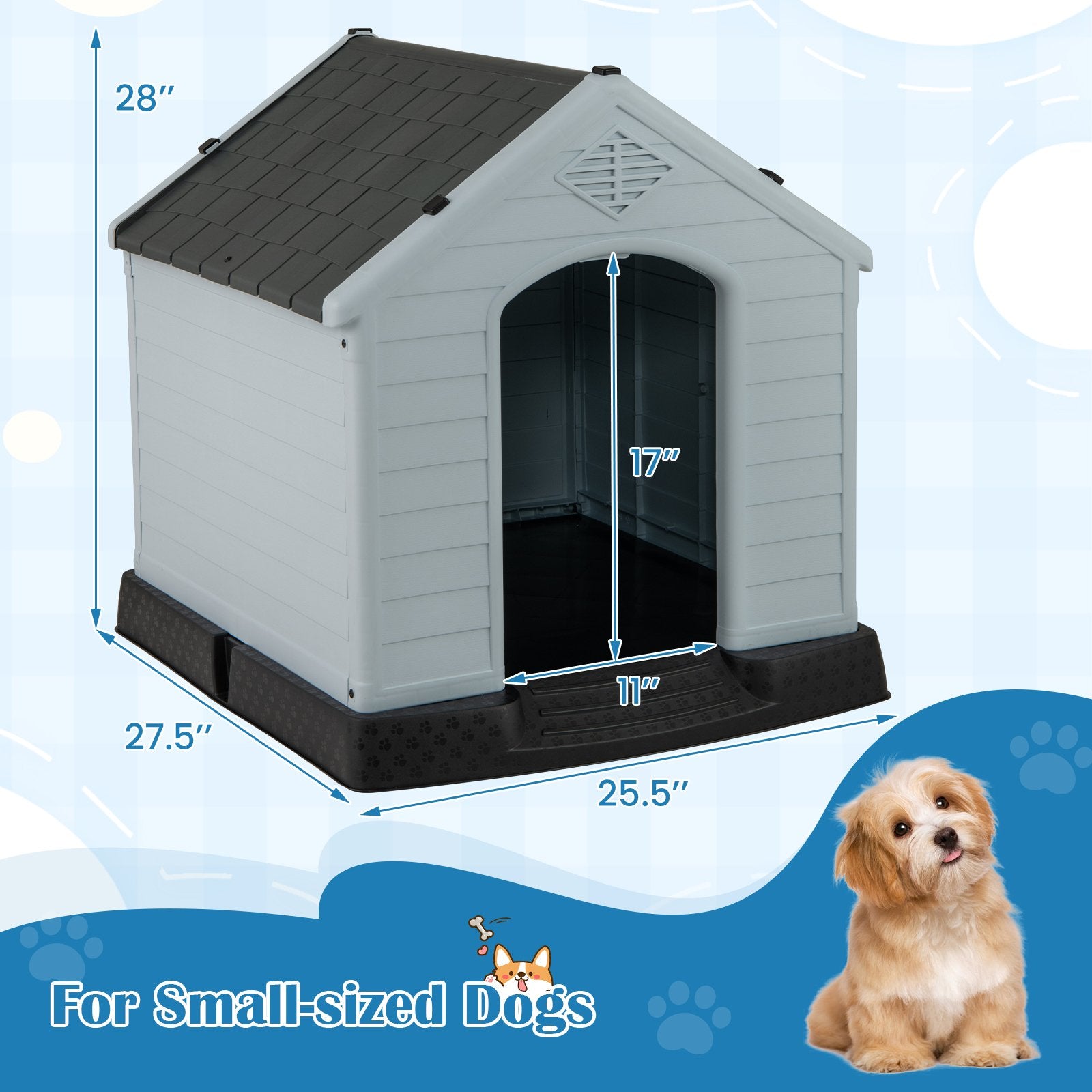 Dog House for Small Dogs Waterproof Plastic with Elevated Floor-S, Gray Dog Kennels at Gallery Canada