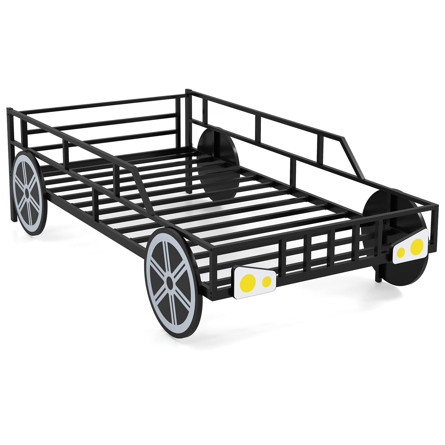 Twin-Size Kids Metal Bed Frame Car-Shaped with Safety Guardrails-Twin Size, Black Toddler Beds Black at Gallery Canada