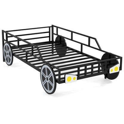 Twin-Size Kids Metal Bed Frame Car-Shaped with Safety Guardrails-Twin Size, Black Toddler Beds Black at Gallery Canada