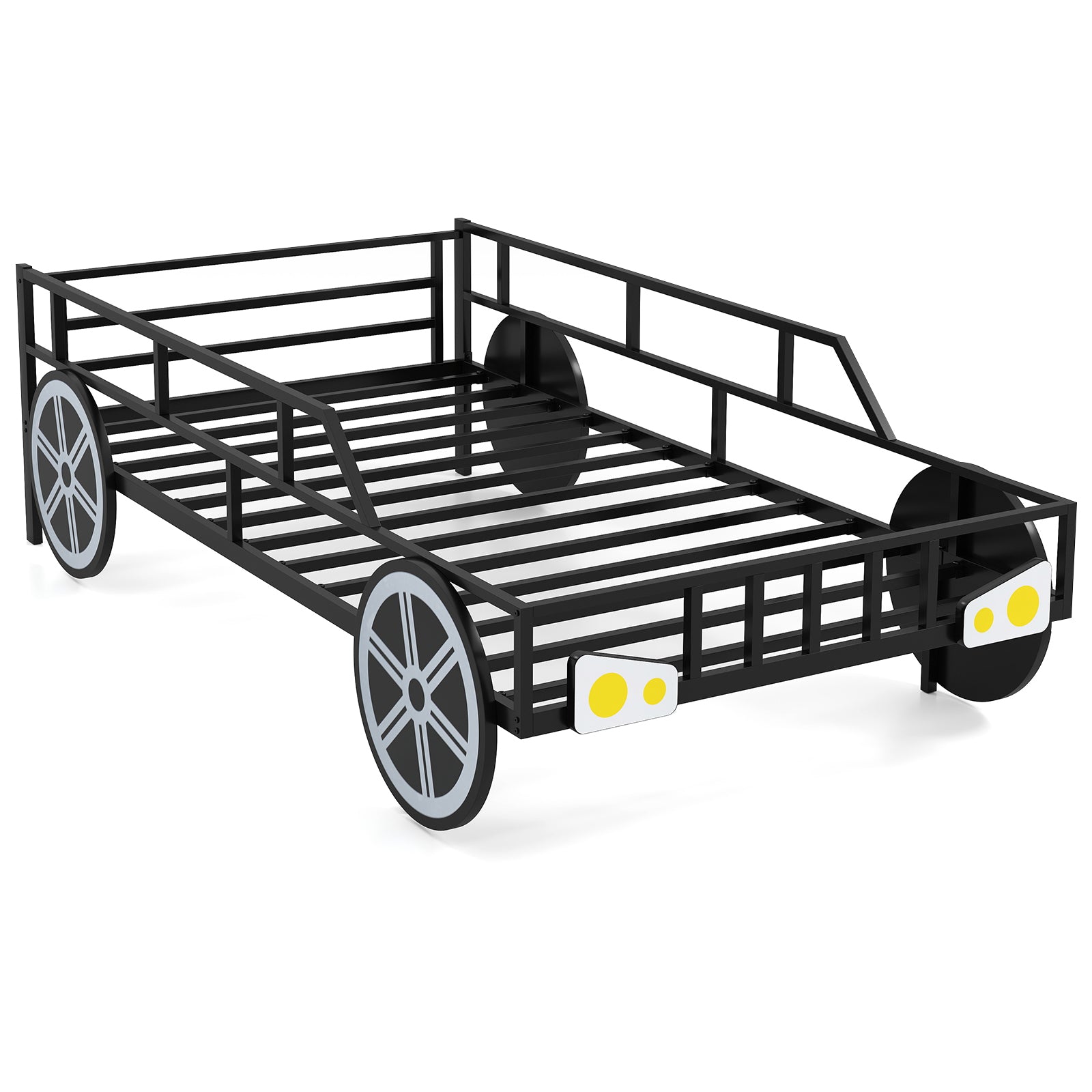 Twin-Size Kids Metal Bed Frame Car-Shaped with Safety Guardrails-Twin Size, Black Toddler Beds at Gallery Canada
