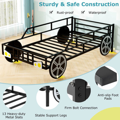 Twin-Size Kids Metal Bed Frame Car-Shaped with Safety Guardrails-Twin Size, Black Toddler Beds at Gallery Canada