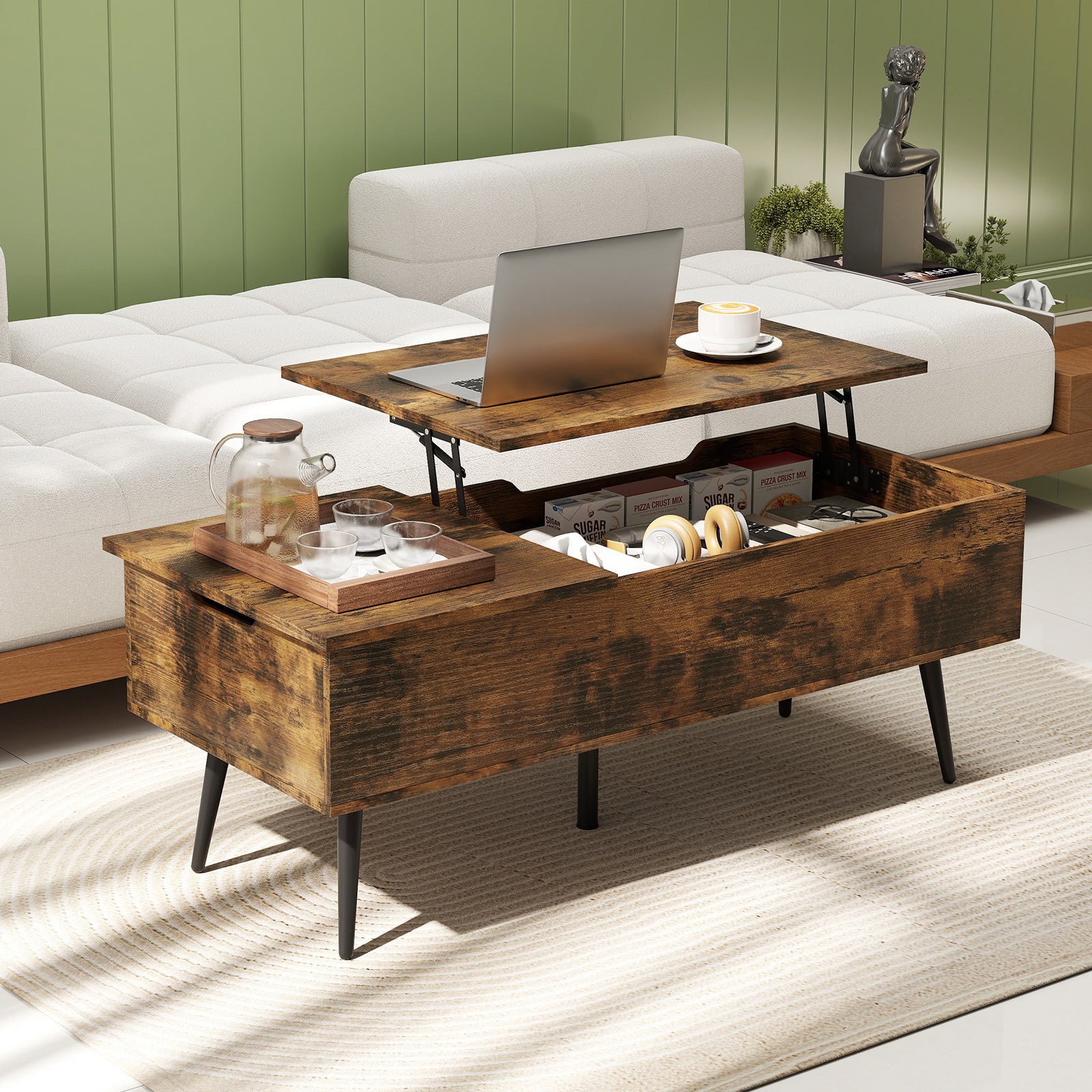 47 Inch Lift Top Coffee Table, 2 Hidden Compartments Coffee Tables at Gallery Canada