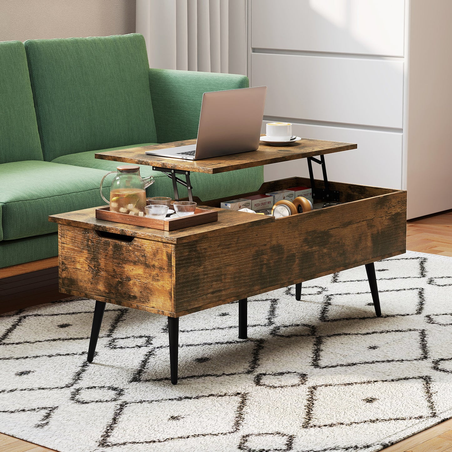 47 Inch Lift Top Coffee Table, 2 Hidden Compartments Coffee Tables at Gallery Canada