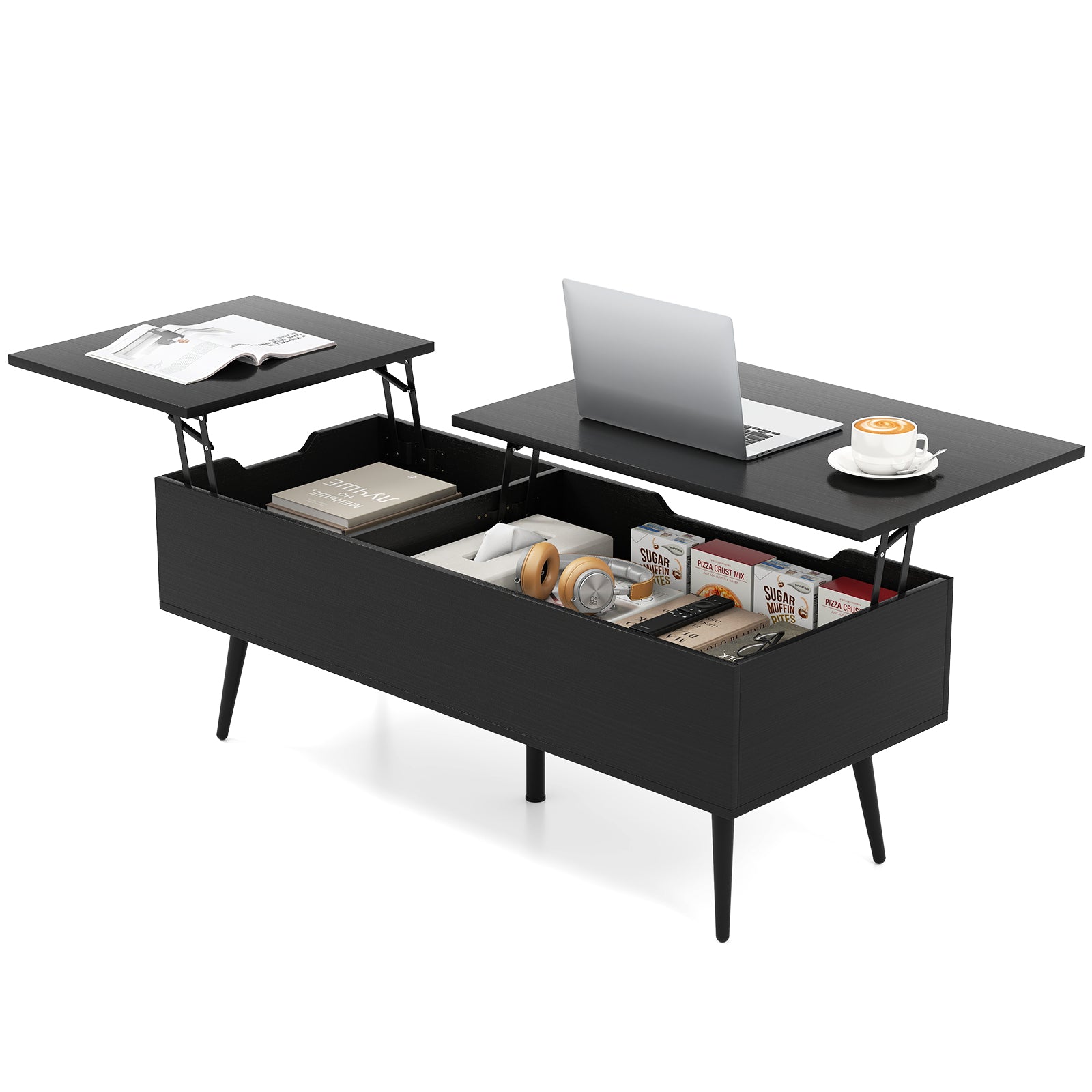 47 Inch Lift Top Coffee Table with 2 Hidden Compartments, Black Coffee Tables at Gallery Canada