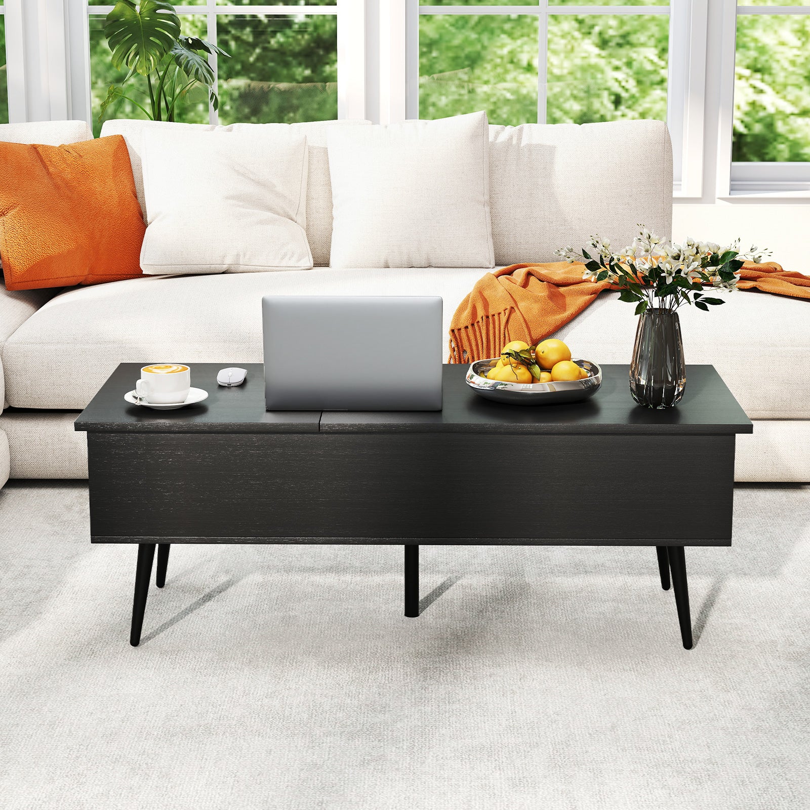 47 Inch Lift Top Coffee Table with 2 Hidden Compartments, Black Coffee Tables at Gallery Canada