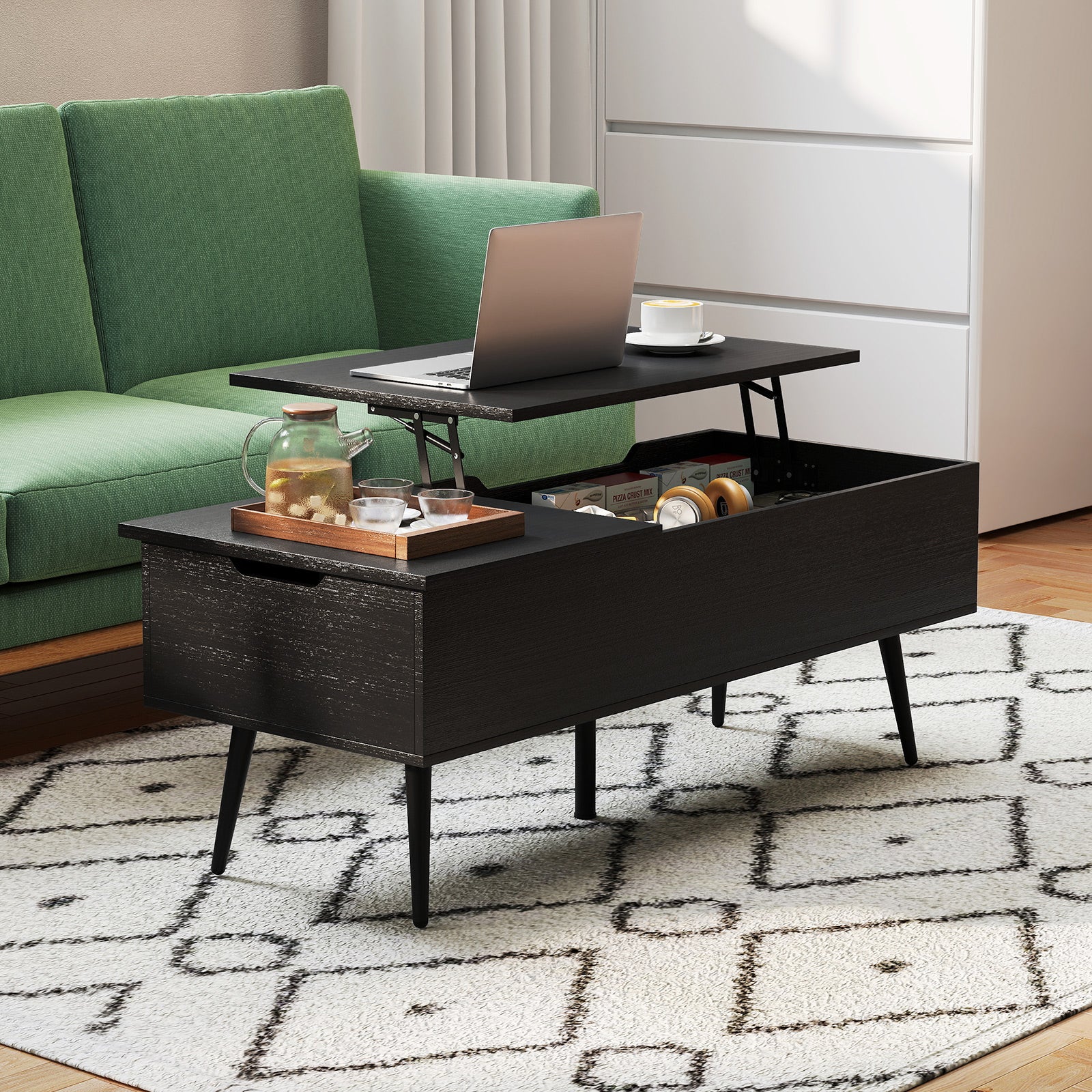 47 Inch Lift Top Coffee Table with 2 Hidden Compartments, Black Coffee Tables at Gallery Canada