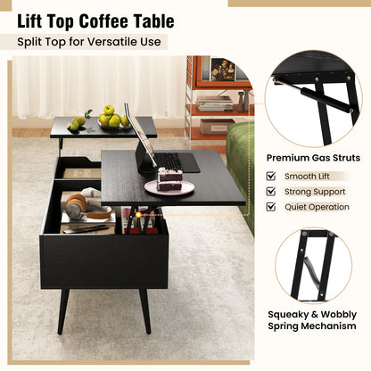 47 Inch Lift Top Coffee Table, 2 Hidden Compartments, Black Coffee Tables at Gallery Canada