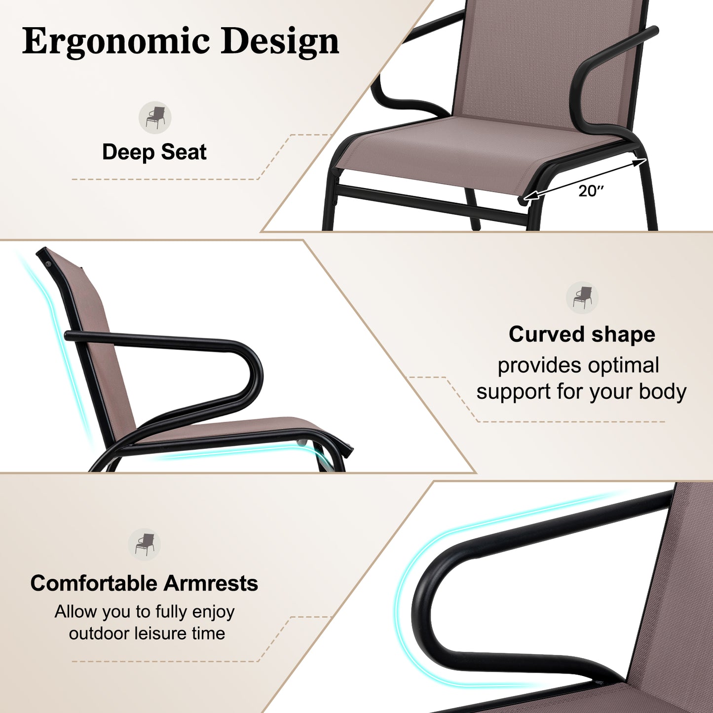 Modern Patio Chairs Set of 2 with Breathable Fabric for Porch, Coffee Patio Conversation Sets at Gallery Canada