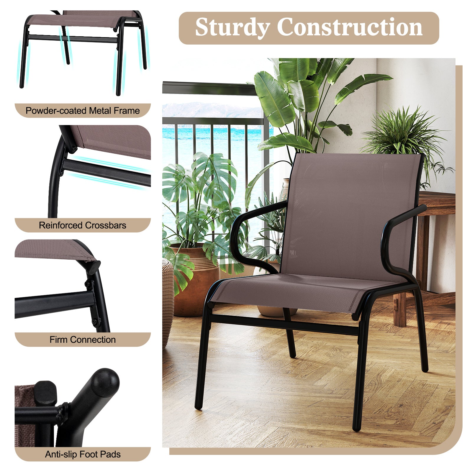 Modern Patio Chairs Set of 2 with Breathable Fabric for Porch, Coffee Patio Conversation Sets at Gallery Canada