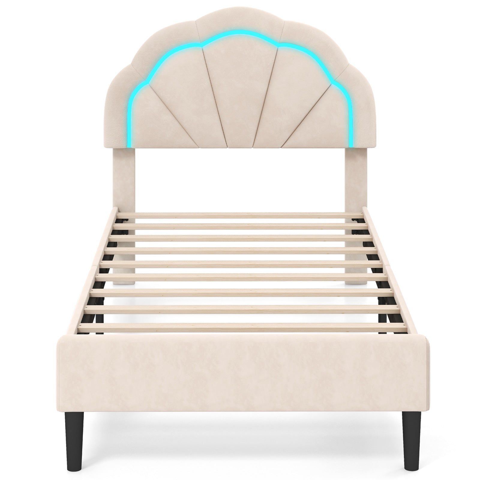 Upholstered LED Bed Frame with Adjustable Flower Headboard and Metal Support Feet-Twin Size Trundle Bed Frame at Gallery Canada