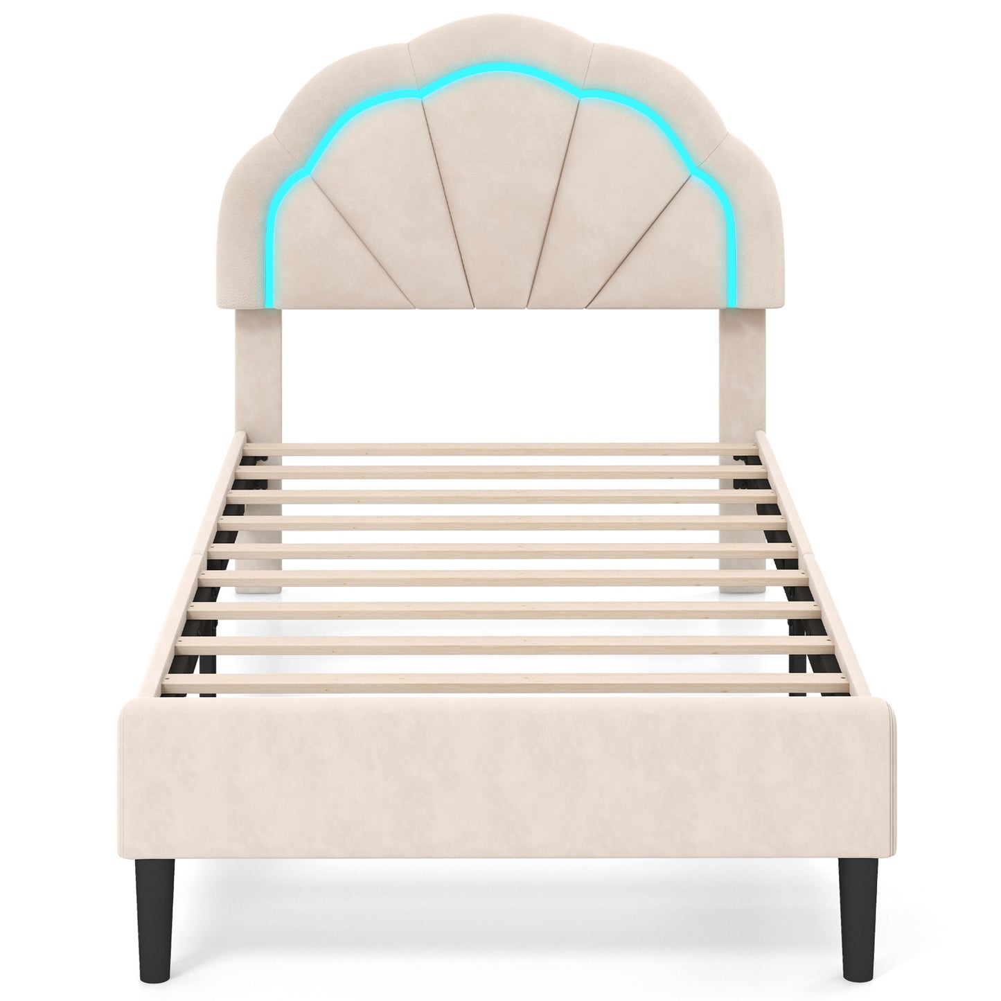 Upholstered LED Bed Frame with Adjustable Flower Headboard and Metal Support Feet-Twin Size Trundle Bed Frame at Gallery Canada