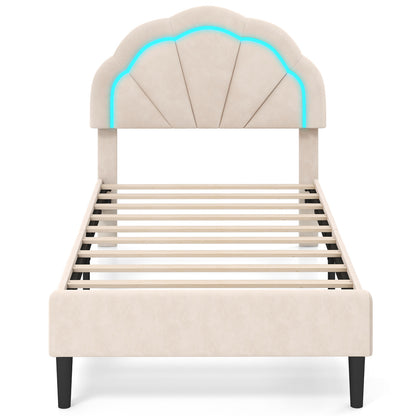 Upholstered LED Bed Frame with Adjustable Flower Headboard and Metal Support Feet-Twin Size Trundle Bed Frame at Gallery Canada