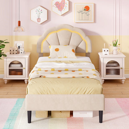 Upholstered LED Bed Frame with Adjustable Flower Headboard and Metal Support Feet-Twin Size Trundle Bed Frame at Gallery Canada