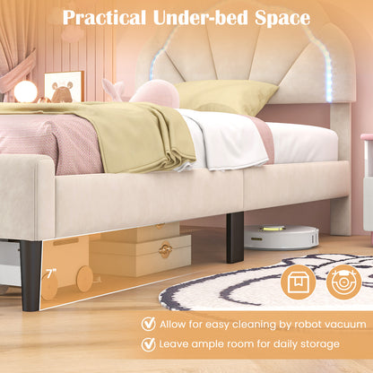 Upholstered LED Bed Frame with Adjustable Flower Headboard and Metal Support Feet-Twin Size Trundle Bed Frame at Gallery Canada