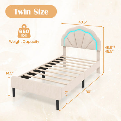 Upholstered LED Bed Frame with Adjustable Flower Headboard and Metal Support Feet-Twin Size Trundle Bed Frame at Gallery Canada