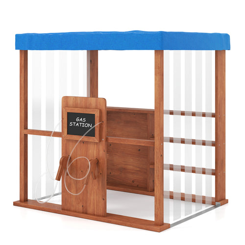 Kids Gas Station Playhouse With Gas Refueling Guns, Aged 3+, Brown