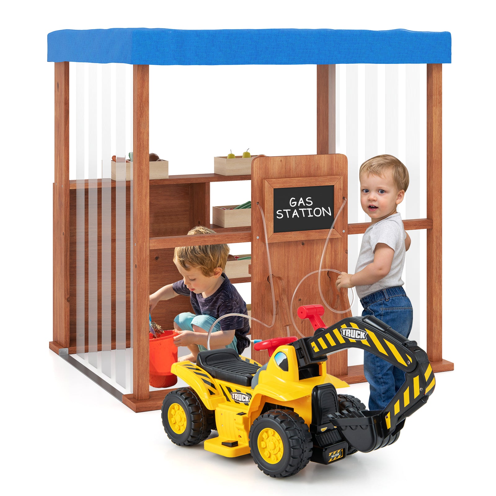 Kids Gas Station Playhouse with Gas Refueling Guns for Aged 3+, Brown Play Tents & Playhouse at Gallery Canada