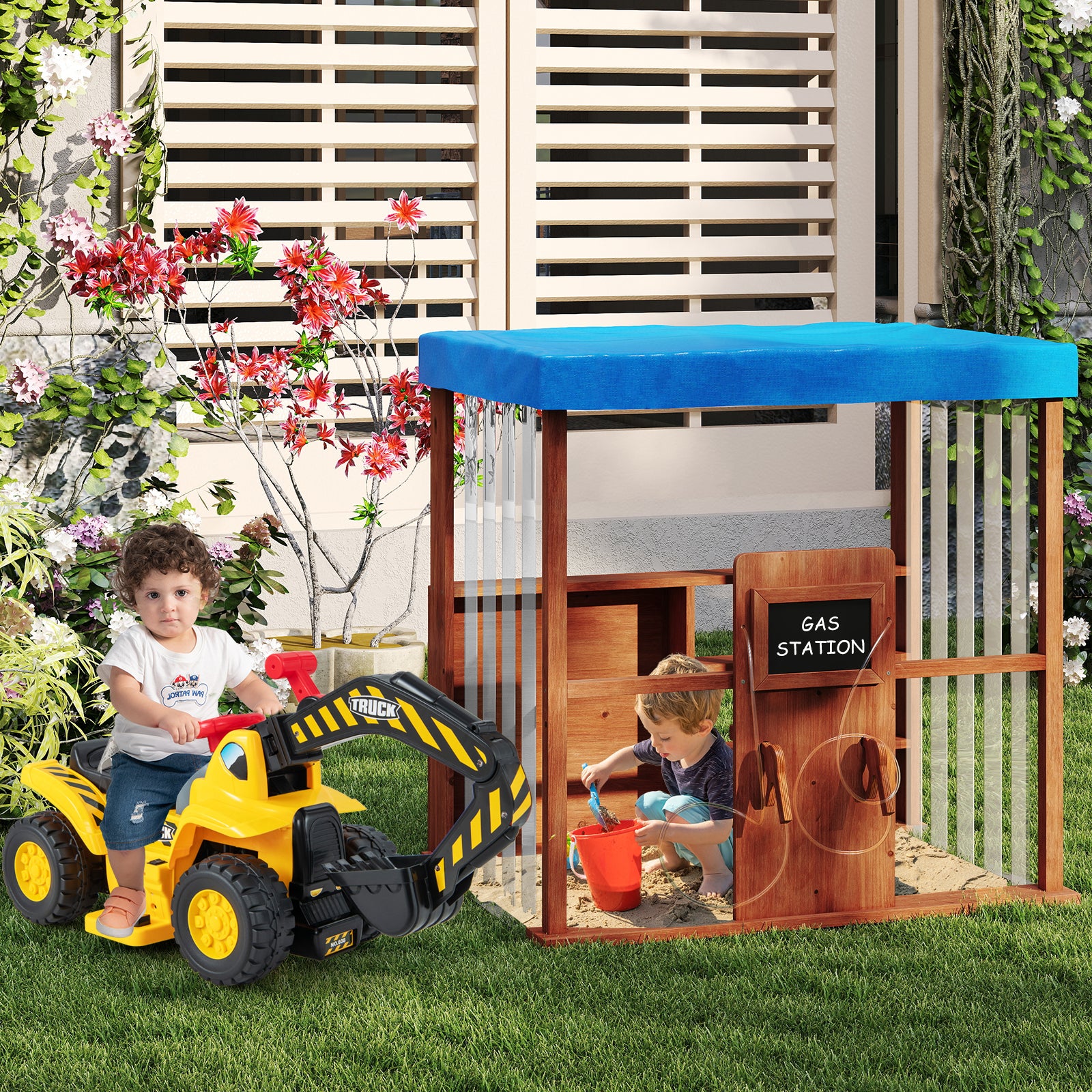 Kids Gas Station Playhouse with Gas Refueling Guns for Aged 3+, Brown Play Tents & Playhouse at Gallery Canada