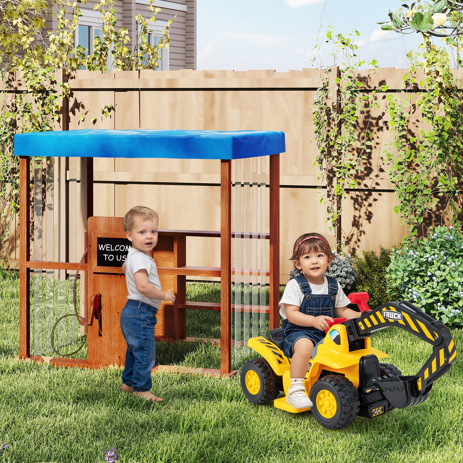 Kids Gas Station Playhouse with Gas Refueling Guns for Aged 3+, Brown Play Tents & Playhouse at Gallery Canada