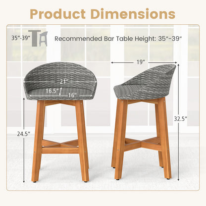 Outdoor Faux Rattan Bar Chairs Set of 2 with Ergonomic Backrests and Footrests, Gray Patio Dining Chairs at Gallery Canada