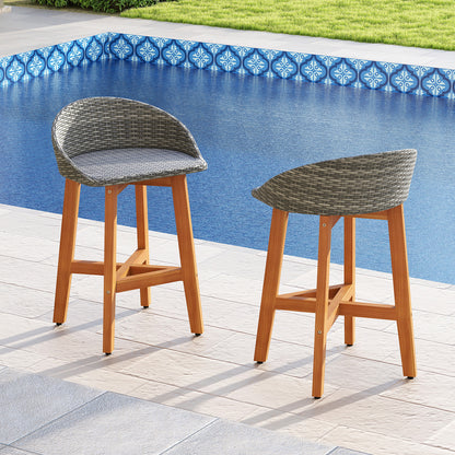 Outdoor Faux Rattan Bar Chairs Set of 2 with Ergonomic Backrests and Footrests, Gray Patio Dining Chairs at Gallery Canada