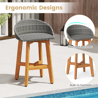 Outdoor Faux Rattan Bar Chairs Set of 2 with Ergonomic Backrests and Footrests, Gray Patio Dining Chairs at Gallery Canada